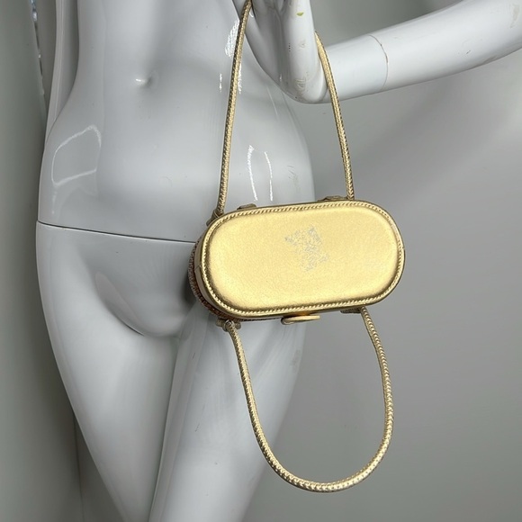 Elliot Lucca Tightly Woven Straw and Gold Leather Small Structured Basket Bag - Picture 7 of 10